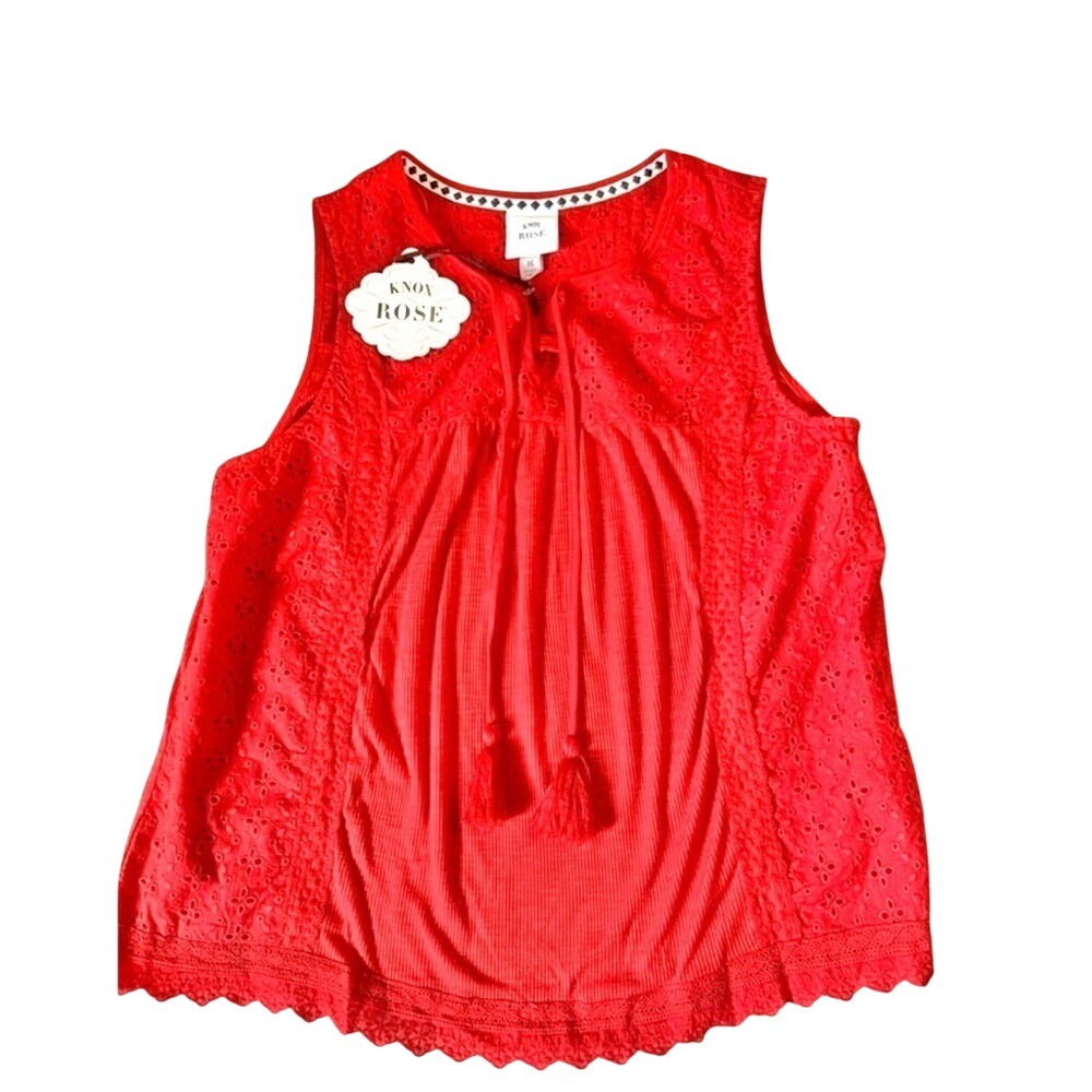 Knox Rose Red Lace Eyelet Tank Top Women Size Medium